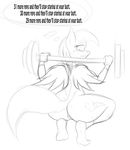  2014 anthro anthrofied big_butt black_and_white blush butt crouching cutie_mark digital_drawing_(artwork) embarrassed english_text equine female friendship_is_magic full-length_portrait jrvanesbroek looking_back mammal monochrome my_little_pony nude pegasus pussy rainbow_dash_(mlp) sketch solo sweat sweatband text thought_bubble weight weightlifting wings 
