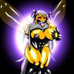 abs antennae arthropod biceps big_breasts breast_grab breast_milking breasts female hair insect lactating masturbation milk muscles muscular_female nipples red_eyes saesar saliva solo sweat transformation wasp white_hair wings 