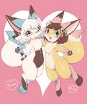  anthro blue_eyes brown_hair canine cub cute duo female fox fur hair kemono mammal orange_fur white_fur white_hair yellow_eyes young ぴょんこ 