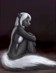  anthro black_fur blue_eyes breasts female fur hair mammal nude rimefox side_boob skunk white_fur white_hair 