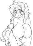  2014 anthro areola big_breasts blush breasts cleavage clothed clothing digital_drawing_(artwork) doggie999 earth_pony equine erect_nipples fan_character female hair half-closed_eyes horse huge_breasts line_art looking_at_viewer mammal monochrome my_little_pony nipples nude pony sketch smile solo sweat 