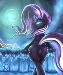  2014 anus blue_eyes butt cutie_mark equine female friendship_is_magic fshydale hair horn long_hair looking_back mammal moon my_little_pony nightmare_rarity_(mlp) outside pussy rarity_(mlp) rear_view solo two_tone_hair unicorn 