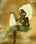  alien bath black_skin blue_eyes breasts female grimphantom looking_at_viewer martian nipples pink_nipples queen_tyr&#039;ahnee solo steam towel water 