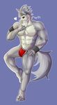  &lt;3 abs anthro biceps blush bulge canine clothed clothing dog dog_tags etness fur grey_fur half-dressed husky kouya_aotsuki looking_at_viewer male mammal morenatsu muscles nipples pecs solo thong topless underwear 