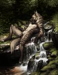  anthro balls darkicewolf flaccid humanoid_penis hyena lying male mammal nipples nude on_back penis solo water waterfall 