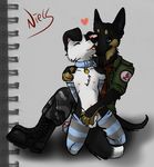  age_difference anthro arm_warmers belgian border border_collie camo canine collar combats cub dog duo gay leg_warmers legwear male malinois mammal piercing userfriendly_(artist) young 