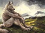  2014 anthro canine claws cloud fur grass highlands hill kenket male mammal nature nude outside poetry sky solo sun white_fur wolf 