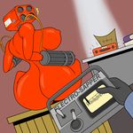  anthro big_butt breasts briefcase butt chair english_text female gun ranged_weapon reviling_mechanical_body_suit sentry_(team_fortress_2) sitting spy_(team_fortress_2) table team_fortress_2 text weapon zp92 