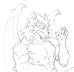  abs anthro biceps big_muscles clothed clothing feline fur grin hair half-dressed kuron male mammal manticore muscles nude pecs pose sketch smile solo toned topless wings 