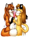  anthro breasts canine cougar dark_natasha duo eyes_closed feline female food fox fur hair ice_cream licking mammal michele_light standing tongue 