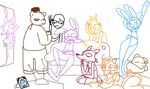  anthro avian balloon_boy_(fnaf) bear bird bonnie_(fnaf) butt canine chica_(fnaf) chicken eyes_closed eyewear female five_nights_at_freddy&#039;s five_nights_at_freddy&#039;s_2 fox foxy_(fnaf) freddy_(fnaf) glasses group hat headband hook lagomorph lipstick lying male mammal mangle_(fnaf) marionette_(fnaf) on_back photo plain_background rabbit sitting sleeping standing television the_weaver toy_bonnie_(fnaf) toy_chica_(fnaf) toy_freddy_(fnaf) white_background wide_hips 