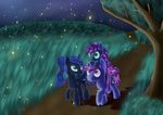  azure_night blue_fur blue_hair cutie_mark equine fan_character female feral friendship_is_magic fur grass green_eyes group hair horn male mammal my_little_pony outside pink_eyes presetb_(artist) princess_luna_(mlp) purple_hair unicorn winged_unicorn wings young 