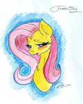  blush digitaldomain123 equine female fluttershy_(mlp) friendship_is_magic horse mammal my_little_pony open_mouth pony solo traditional_media 