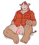  balls blush bottomless bread_loaf_(character) chubby clothed clothing half-dressed horn looking_at_viewer male mammal paperclip_(artist) penis pubes rhinoceros solo vein 
