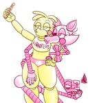  angry animatronic anthro avian bib bird blush canine chicken clothing duckface duo embarrassed female five_nights_at_freddy&#039;s five_nights_at_freddy&#039;s_2 fox hand_on_hip lipstick machine mammal mangle_(fnaf) mechanical multi_head panties phone plain_background robot selfie snaxattacks toy_chica_(fnaf) underwear white_background wide_hips 
