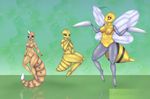  2014 antennae anthro anthrofied arthropod beedrill big_breasts breasts cheezayballz covering covering_breasts female group horn insect kakuna looking_at_viewer nintendo nipples nude pink_nipples pok&eacute;mon pussy red_eyes size_difference stinger video_games weedle wings 
