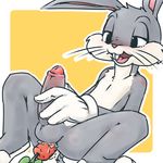  anal anthro balls barefoot blush buckteeth bugs_bunny butt carrot erection fur half-closed_eyes lagomorph long_ears looking_down looney_tunes male mammal masturbation nude penis rabbit smile solo spread_legs spreading vegetable warner_brothers whiskers ケスープ 