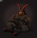  anthro balls biceps black_fur cappuccino claws demon erection eyeless fangs fur horn humanoid_penis male meol muscles nipples nude pecs penis seated sitting solo teeth toe_claws uncut 
