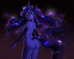  2014 anthro anthrofied back blue_body blue_eyes breasts butt dclzexon elbow_gloves equine female friendship_is_magic gloves hair horn long_hair mammal my_little_pony nude princess_luna_(mlp) side_boob solo unicorn 