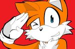  4_fingers anthro blue_eyes canine chest_tuft fox fur male mammal miles_prower orange_fur plain_background red_background sega sonic_(series) sonic_the_hedgehog tailsisbest tuft 