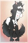  anthro black_fur black_hair breasts canine catinyourcloset dog female fluffy_tail fur hair looking_at_viewer mammal nipples nude smile solo tongue white_fur 