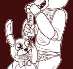  animatronic anthro avian bib bird bonnie_(fnaf) bow_tie buckle chica_(fnaf) chicken crisis-omega dildo duo expression five_nights_at_freddy&#039;s food lagomorph machine male mammal mechanical pepper_(spice) pizza rabbit robot sex_toy smile strap strapon 