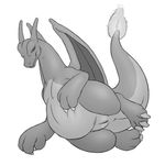  2014 charizard chubby dragon female fire greyscale looking_at_viewer monochrome nintendo plain_background pok&eacute;mon pussy pussy_juice scalie solo video_games white_background x03 