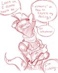  anthro anthrofied beelzemon_(artist) clothed clothing comic confession dialogue english_text fan_character ga&euml;l_the_scrafty half-dressed male monochrome nintendo open_mouth pok&eacute;mon scarf scrafty sketch solo teeth text topless video_games 
