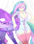  2014 anthro anthrofied big_breasts big_butt blush breasts butt clothing cold-blooded-twilight demorgorgon duo equine female friendship_is_magic fur hair horn huge_breasts legwear long_hair mammal multicolored_hair my_little_pony open_mouth plain_background princess_celestia_(mlp) seductive smile stockings suggestive thick_thighs twilight_sparkle_(mlp) voluptuous white_fur winged_unicorn wings 