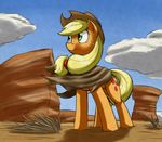  2014 applejack_(mlp) blonde_hair cloak cloud desert earth_pony equine female feral freckles friendship_is_magic grass hair hat horse mammal my_little_pony otakuap pony sand solo 