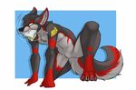  2014 angry anthro bite canine food fur fuzz-wolf hair male mammal nude plain_background sandwich_(food) shaking solo sparky-corpsee teeth wolf 
