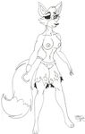  animatronic anthro black_and_white blush breasts camel_toe canine clothed clothing crossgender eye-patch female five_nights_at_freddy&#039;s fox foxy_(fnaf) half-dressed hook line-art machine mammal mechanical monochrome robot smile toddrogue69 topless 