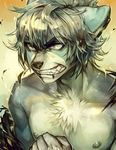  anthro chest_tuft clothed clothing fur hair half-dressed jotaku kemono male mammal nipples raccoon solo topless tuft 