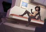  2014 anthro black_hair bottle breasts canine clothing cup digital_media_(artwork) female hair mammal nipples panties red_eyes science_fiction screen sitting solo space spacecraft the_sake_ninja thesakeninja underwear wolf wolfy-nail 