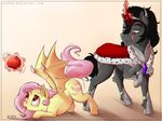  2014 3d armor bat_pony black_hair blue_eyes cape crown cutie_mark dialogue duo english_text equine evehly female feral flutterbat_(mlp) fluttershy_(mlp) friendship_is_magic fur grey_fur hair hi_res hooves horn king_sombra_(mlp) long_hair male mammal my_little_pony open_mouth pegasus pink_hair red_eyes slit_pupils text unicorn wings yellow_fur 