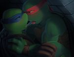  against_wall amber_eyes anthro belt biceps blue_eyes blush brothers duo gay green_skin holding incest kissing leonardo_(tmnt) male mask muscles mutant ninja open_mouth pads pose raphael_(tmnt) reptile saliva scales scalie sibling sneefee teenage_mutant_ninja_turtles teeth toned tongue turtle 