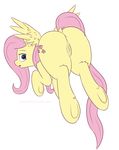  2014 anus butt cutie_mark equine female feral fluttershy_(mlp) flying friendship_is_magic fur hair long_hair looking_at_viewer mammal my_little_pony pegasus pink_hair plain_background pussy solo staggeredline white_background wings yellow_fur 