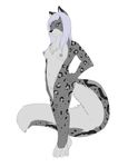  anthro black_nose blue_eyes breasts chest_tuft claws feline female fur hair hand_on_hip hashire leopard long_hair long_tail mammal navel nipples nude plain_background pussy slim snow_leopard solo standing tuft 