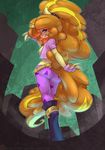  adagio_dazzle_(eg) anthro atryl bedroom_eyes breasts clothed clothing digital_media_(artwork) equestria_girls equine female fur hair hooves horn long_hair looking_at_viewer looking_back mammal my_little_pony nipples orange_hair outside pink_eyes raised_arm rear_view smile solo standing two_tone_hair unicorn yellow_fur 