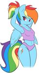  2014 alternate_hairstyle ambris anthro anthrofied arianfis blue_fur clothing cutie_mark equine female friendship_is_magic fur hair looking_at_viewer mammal multicolored_hair my_little_pony navel panties pegasus pink_eyes plain_background ponytail rainbow_dash_(mlp) rainbow_hair rainbow_tail shirt smile solo underwear white_background wings 