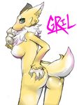  anthro big_breasts black_nose blush breasts butt butt_grab canine chest_tuft digi_hunter_nana female fox fur green_eyes gril hand_on_butt looking_at_viewer mammal mane nipple_bulge nipple_bumps nude olive_eyes plain_background side_boob solo suggestive tuft white_background 
