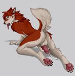  2014 all_fours anthro arm_support balls butt canine cum dog erection fur keihound looking_at_viewer male mammal masturbation nude penis red_fur solo 