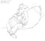  anonymousfox anthro breasts canine clothing female fox hindpaw mammal monochrome nancy paws pregnant shirt solo tank_top 