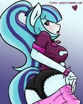  &lt;3 abstract_background anthro blue_fur blue_hair blush breasts camel_toe clothing equestria_girls equine female fur hair hi_res hooves horse ivorylace long_hair looking_at_viewer looking_back mammal my_little_pony necklace open_mouth panties pink_eyes pony presenting rear_view solo sonata_dusk_(eg) standing surprise two_tone_hair underwear wristband 