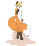  anthro balls blonde_hair blue_eyes canine erection fox fur girly grass hair looking_at_viewer male mammal orange_fur penis smile softcream solo standing tycloud 