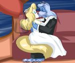  animaniacs anthro arm_length_gloves blush canine embrace eyes_closed female gloves hikariangelove_(artist) kissing male mammal minerva_mink mink mustelid straight veil wedding_gown wedding_ring wilford_wolf wolf 
