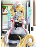  2014 amber_eyes anthro anthrofied blonde_hair breasts cleavage clothed clothing derpy_hooves_(mlp) doctor equine female friendship_is_magic fur gloves grey_fur hair hat horse inside jacket knifeh latex_gloves legwear long_hair looking_at_viewer mammal my_little_pony painting panties pony shirt skirt solo standing stethoscope stockings syringe underwear wide_hips 
