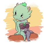  anthro blush breasts cleavage clothed clothing crown dooks female green_skin horn kobold princess royalty scalie sitting skimpy smile solo towergirls 