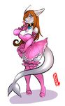  &lt;3 anthro blue_eyes breasts brown_hair cetacean cleavage clothed clothing collar dolphin dress female fin fish fish_tail hair legwear luvon mammal marine natalie_(greymaria) non-mammal_breasts plain_background sleeves solo standing stockings white_background 