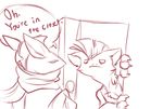  anthro anthrofied ask_blog beelzemon_(artist) clothing comic dialogue door duo fan_character ga&euml;l_the_scrafty greninja humor luce_the_greninja male monochrome nintendo pok&eacute;mon pun scrafty sketch unamused video_games 